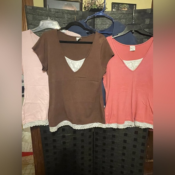 set of 4 Y2K Womens fashion bug shirts XL  blue, light pink, pink, brown Vintage - Picture 5 of 13